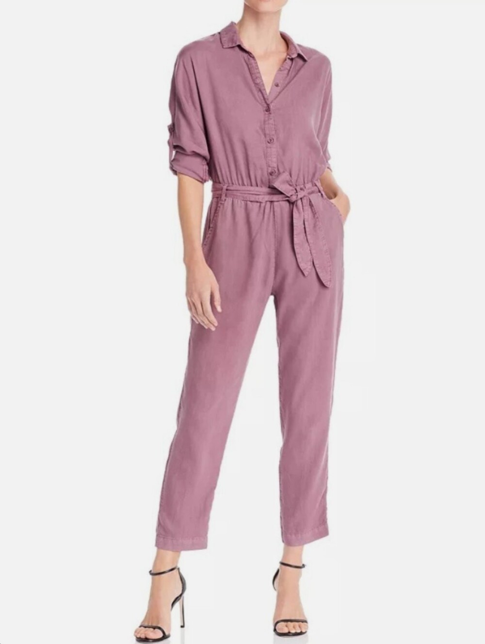 Bella Dahl Purple Tencel Long Sleeve Utility Jumpsuit